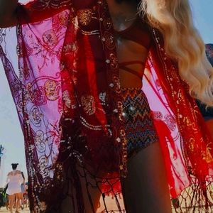 Ravewithmigente Burgundy Sequin Kimono
